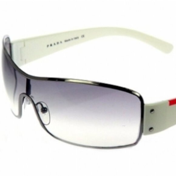 Vintage Prada Sheild Sunglasses Y2K Sport SPS 52E 4AO-5D1 125 White Frame Grey - Picture 1 of 10